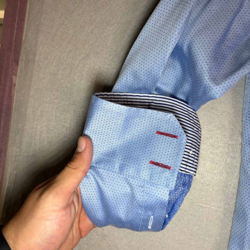 RUFUS Men's Blue Micro-Dot Dress Shirt L 100% Cotton USA - Picture 13 of 16